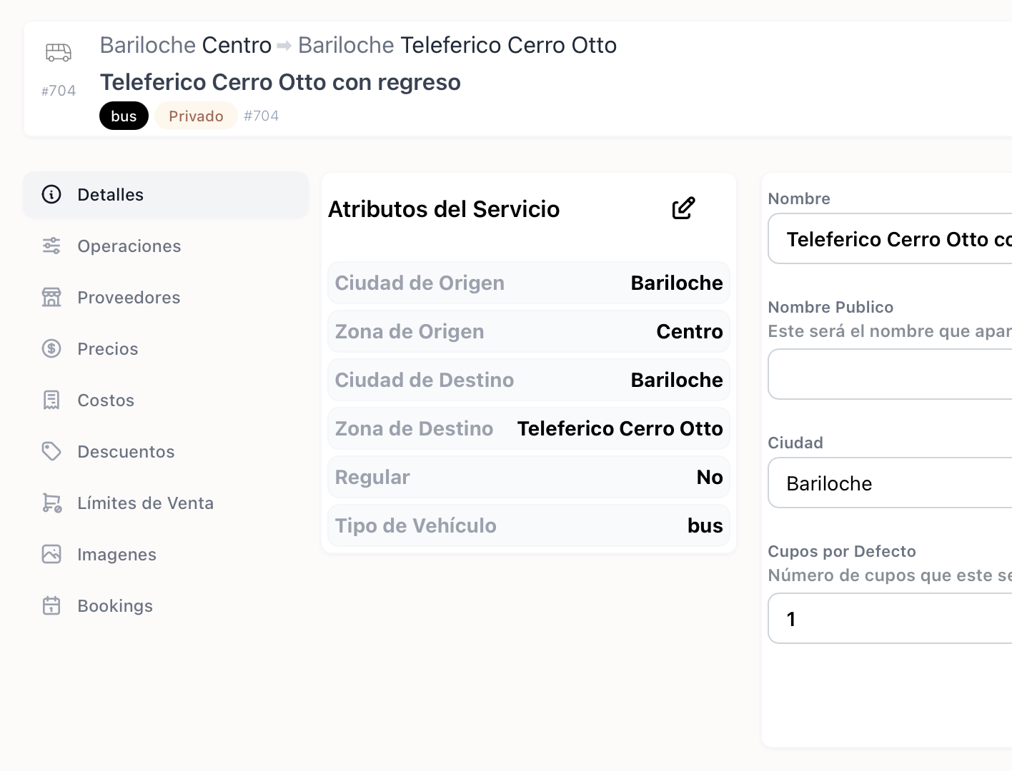 2. Formulario de detalles y edición del servicio